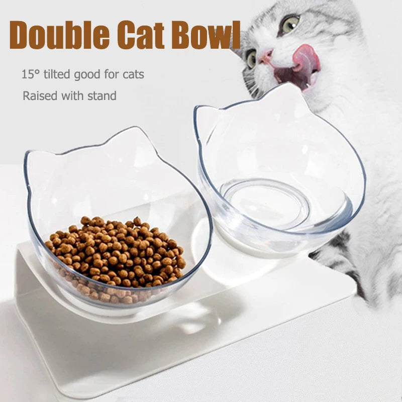 Non-Slip Elevated Cat Bowls with Stand, 15° Tilt Raised Food & Water Bowls for Cats