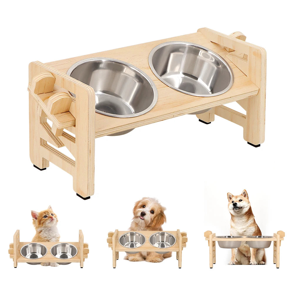 Elevated Adjustable Dog & Cat Bowls with Tilted Feeder Stand