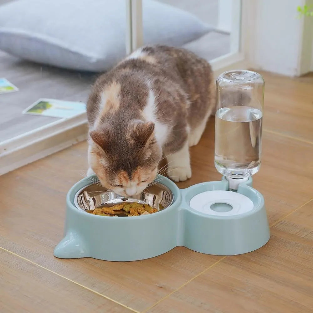 2-in-1 Cat Bowl & Automatic Water Dispenser — Elevated Food & Water Feeder for Cats and Dogs