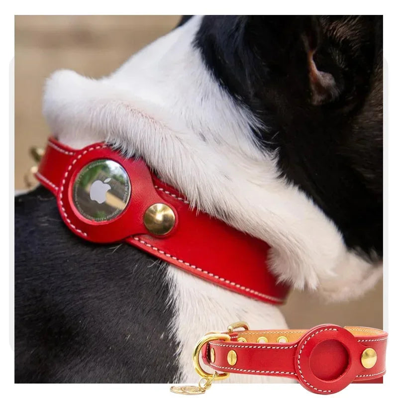 Leather AirTag Dog Collar – Adjustable Anti-Lost Pet Tracker