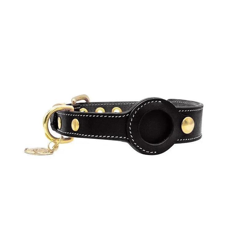 Leather AirTag Dog Collar – Adjustable Anti-Lost Pet Tracker