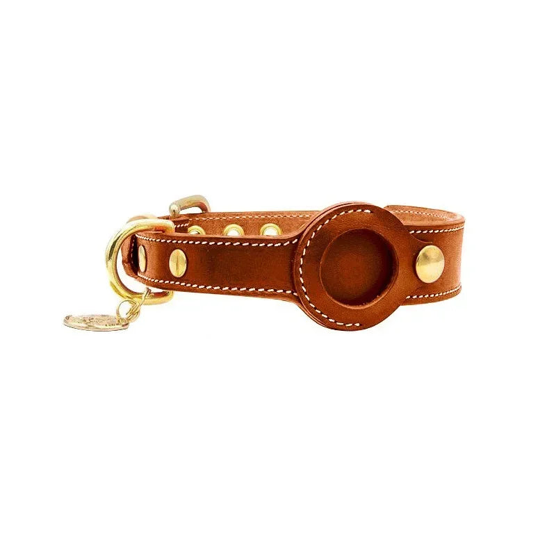 Leather AirTag Dog Collar – Adjustable Anti-Lost Pet Tracker