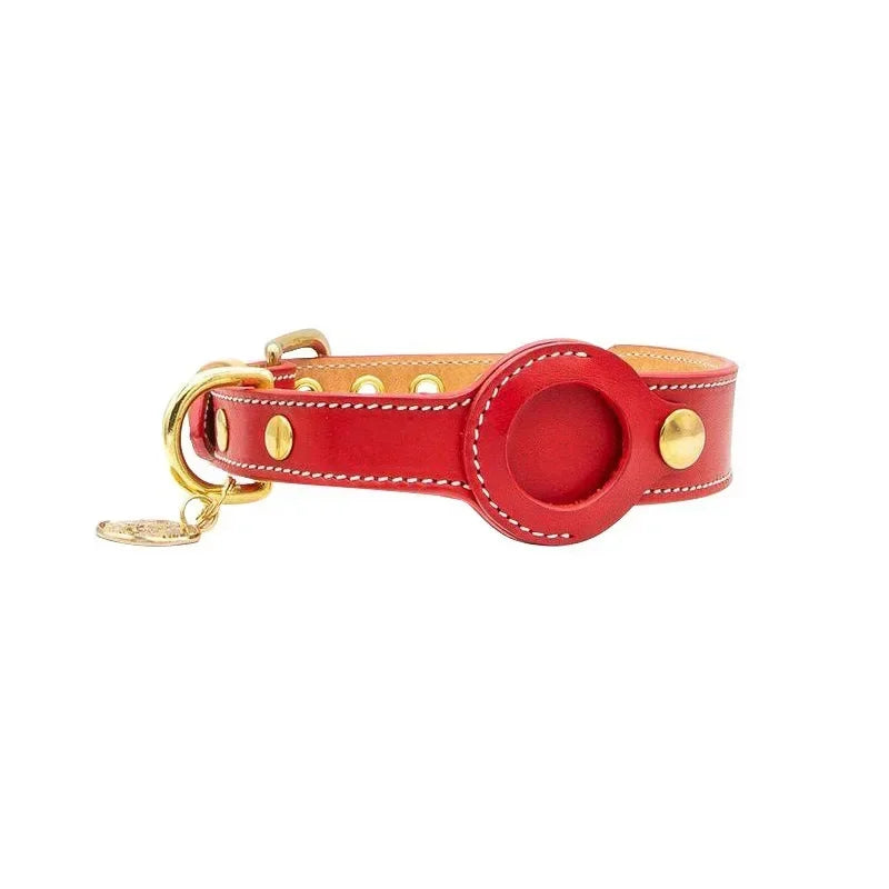 Leather AirTag Dog Collar – Adjustable Anti-Lost Pet Tracker