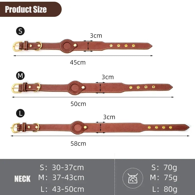 Leather AirTag Dog Collar – Adjustable Anti-Lost Pet Tracker