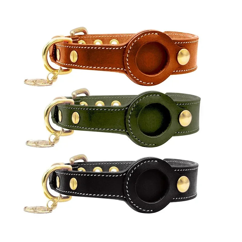 Leather AirTag Dog Collar – Adjustable Anti-Lost Pet Tracker