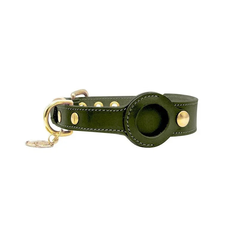 Leather AirTag Dog Collar – Adjustable Anti-Lost Pet Tracker