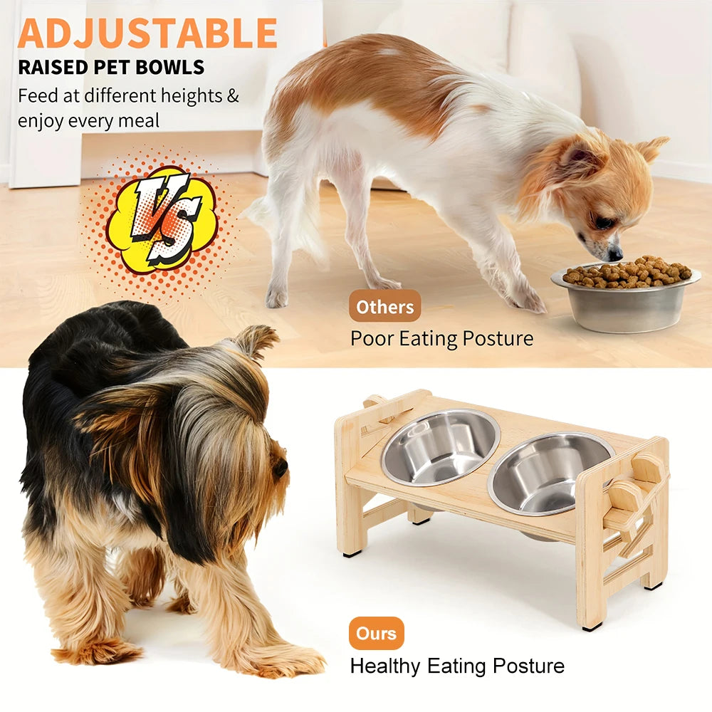 Elevated Adjustable Dog & Cat Bowls with Tilted Feeder Stand