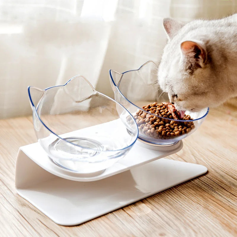 Non-Slip Elevated Cat Bowls with Stand, 15° Tilt Raised Food & Water Bowls for Cats